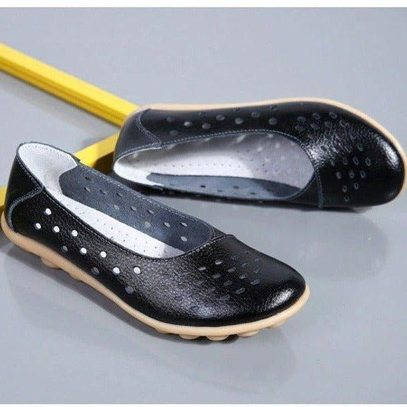 Wide Fit Loafers for Women, Genuine Leather Slip-On Flats with Wide Toe Box & Cushioned Insole