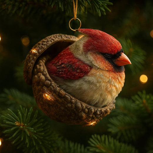 Woodland Animal Christmas Ornament, Hand-Painted Acrylic Acorn Tree Decoration with Rabbit, Fox, Owl & More