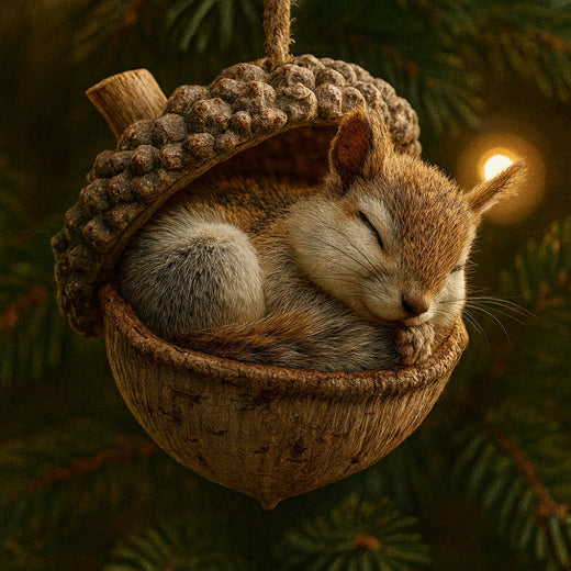 Woodland Animal Christmas Ornament, Hand-Painted Acrylic Acorn Tree Decoration with Rabbit, Fox, Owl & More