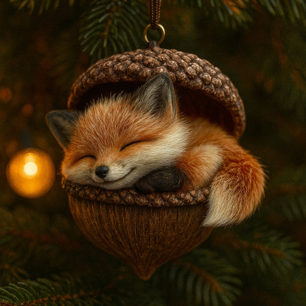 Woodland Animal Christmas Ornament, Hand-Painted Acrylic Acorn Tree Decoration with Rabbit, Fox, Owl & More
